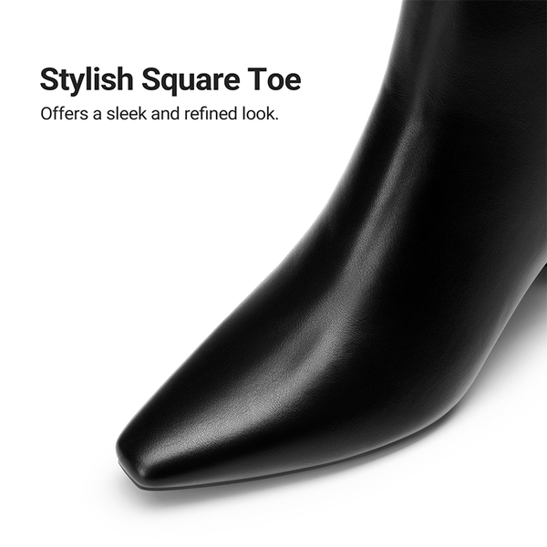 Women's Square Toe Ankle Boots with Side Zippers - BLACK-PU - 5