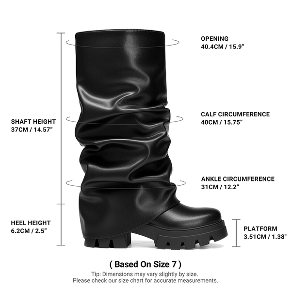 Women's Slouchy Foldover Knee-High Boots - BLACK - 4