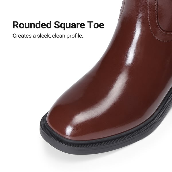 Women's Rounded Square Toe Knee-High Boots - BROWN - 5
