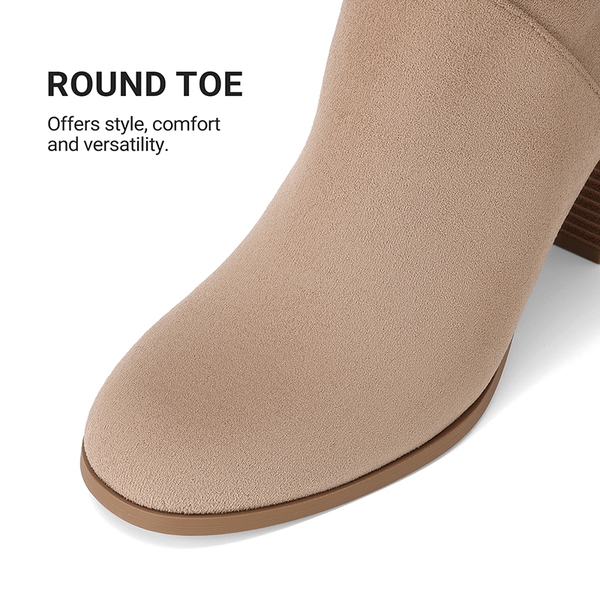 Women's Faux Suede Block Heel Knee-High Boots - APRICOT - 5