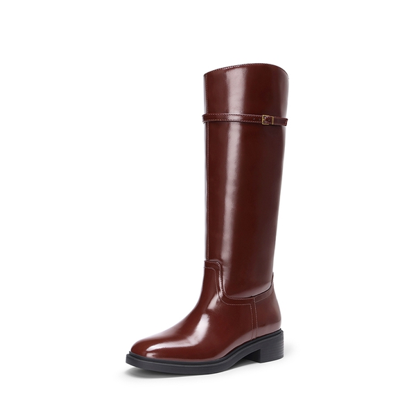 Women's Rounded Square Toe Knee-High Boots - BROWN -  0