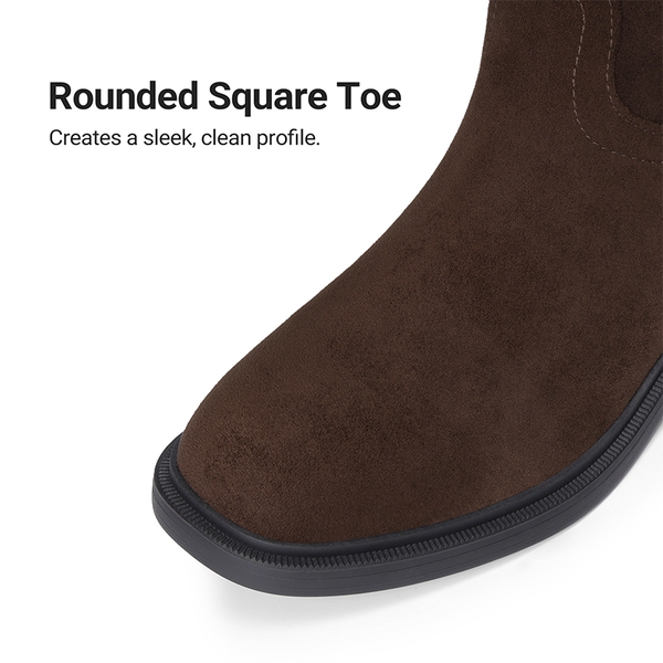 Women's Rounded Square Toe Knee-High Boots - DARK BROWN - 5