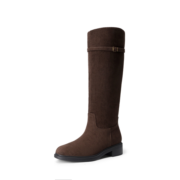 Women's Rounded Square Toe Knee-High Boots - DARK BROWN -  0
