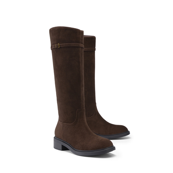 Women's Rounded Square Toe Knee-High Boots - DARK BROWN - 4
