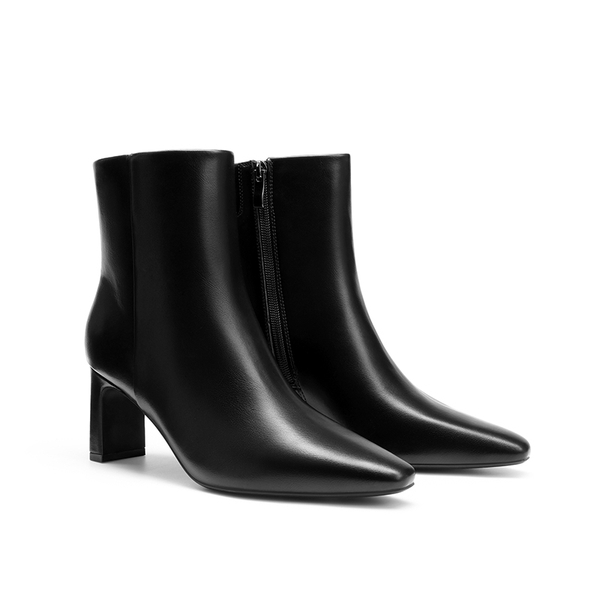 Women's Square Toe Ankle Boots with Side Zippers - BLACK-PU - 4