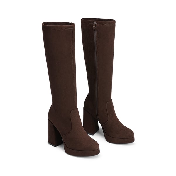 Women's Chunky Platform Block Heel Knee-High Boots - DARK BROWN - 4