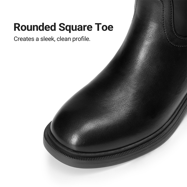 Women's Rounded Square Toe Knee-High Boots - BLACK-PU - 5