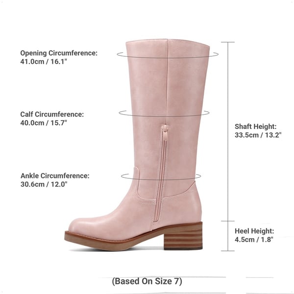 [Brynn] Women’s Square Toe Knee-High Boots - PINK - 3