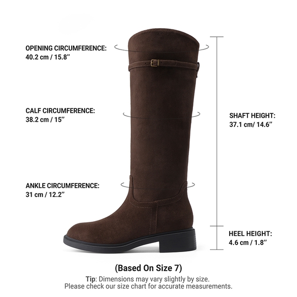 Women's Rounded Square Toe Knee-High Boots - DARK BROWN - 3