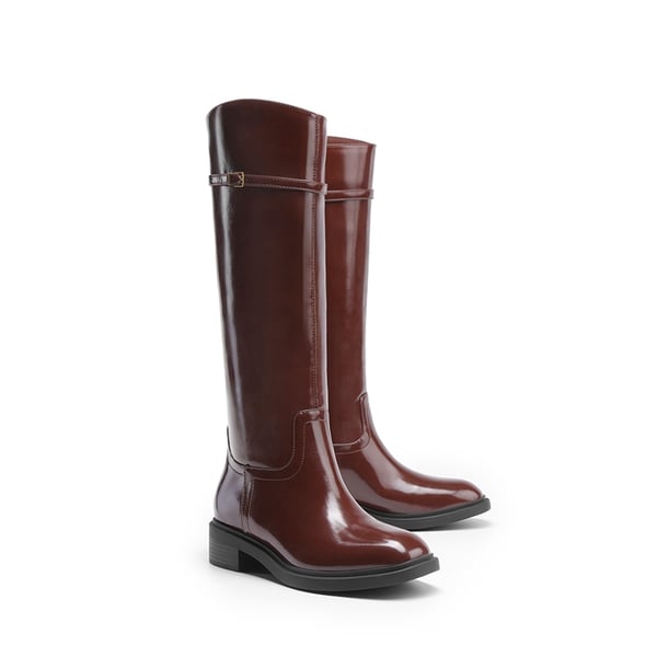 Women's Rounded Square Toe Knee-High Boots - BROWN - 4