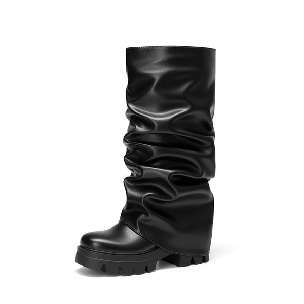 Women's Slouchy Foldover Knee-High Boots - BLACK -  0