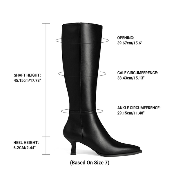 Women's Pointy Toe Kitten Heel Knee-High Boots - BLACK-PU - 6