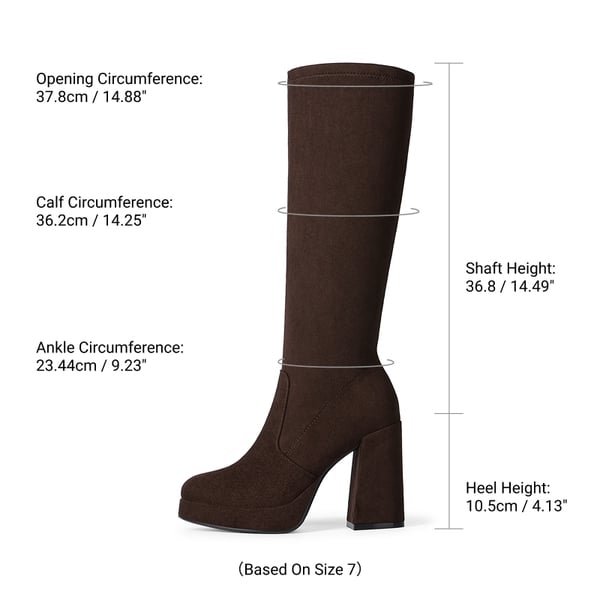 Women's Chunky Platform Block Heel Knee-High Boots - DARK BROWN - 3