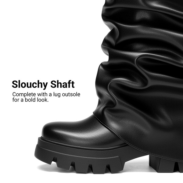 Women's Slouchy Foldover Knee-High Boots - BLACK - 3