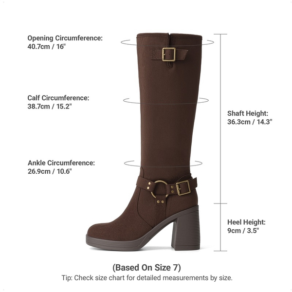 Women's Moto Knee-High Boots with Double Buckle Straps - BROWN-SUEDE - 3