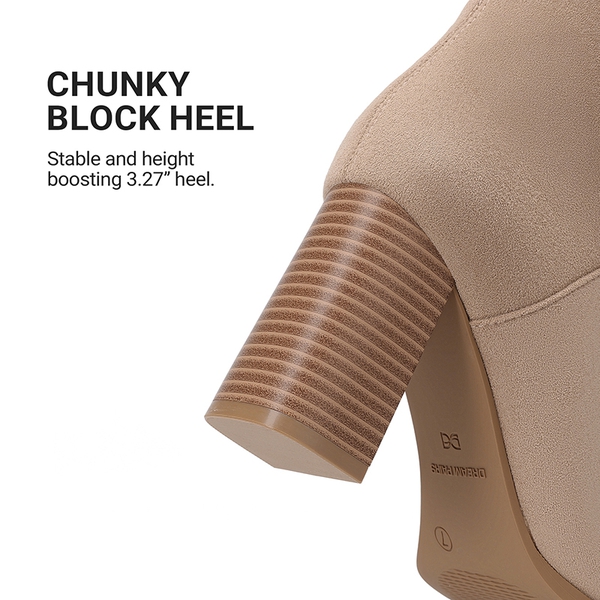 Women's Faux Suede Block Heel Knee-High Boots - APRICOT - 7