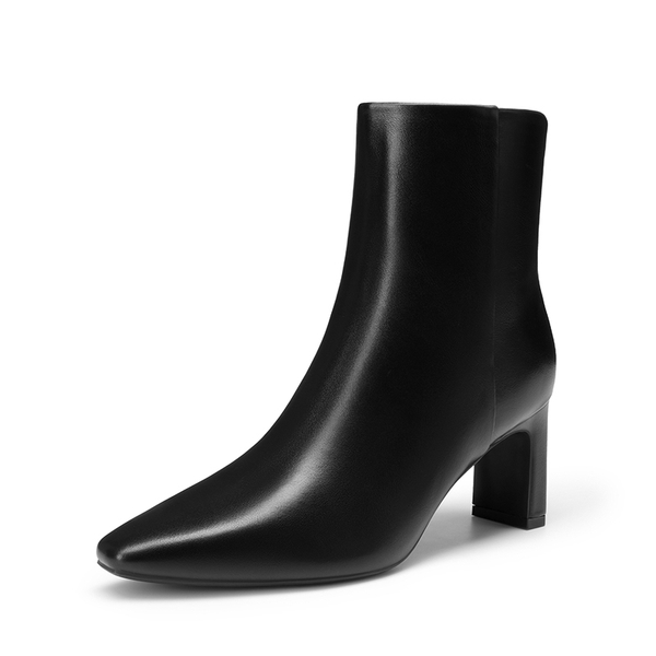 Women's Square Toe Ankle Boots with Side Zippers - BLACK-PU -  0