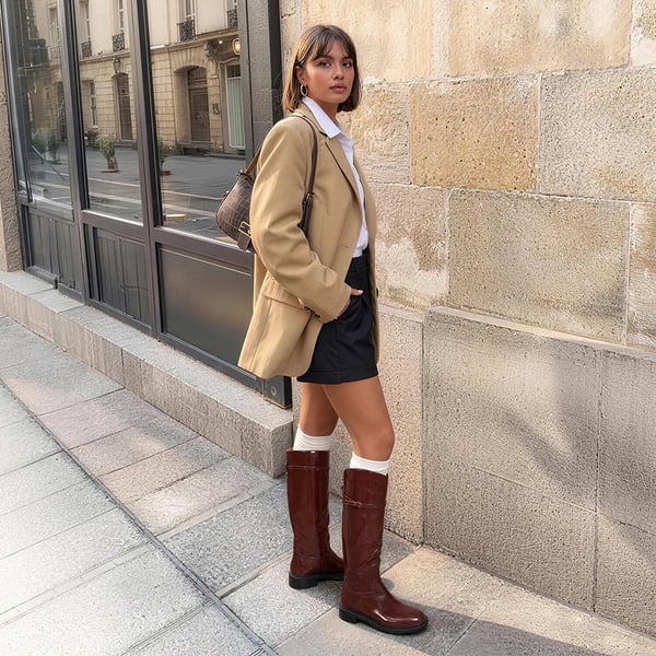 Women's Rounded Square Toe Knee-High Boots - BROWN - 1