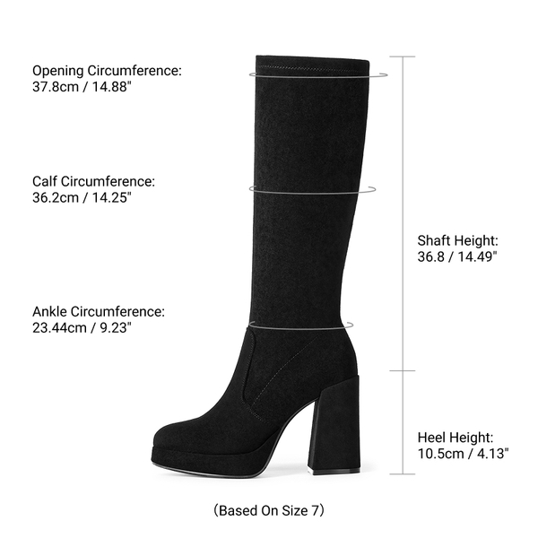 Women's Chunky Platform Block Heel Knee-High Boots - BLACK-SUEDE - 3