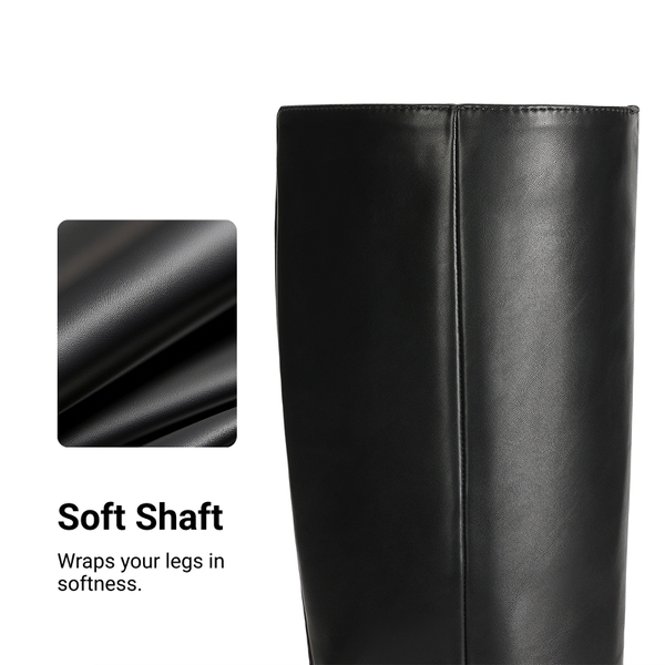 Women's Square Toe Block Heel Knee-High Boots - BLACK-PU - 8