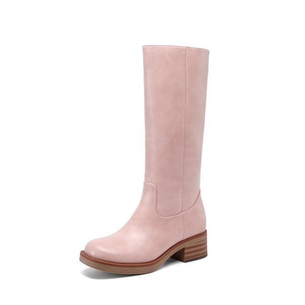 [Brynn] Women’s Square Toe Knee-High Boots - PINK -  0