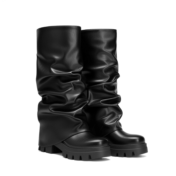 Women's Slouchy Foldover Knee-High Boots - BLACK - 7
