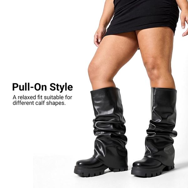 Women's Slouchy Foldover Knee-High Boots - BLACK - 6