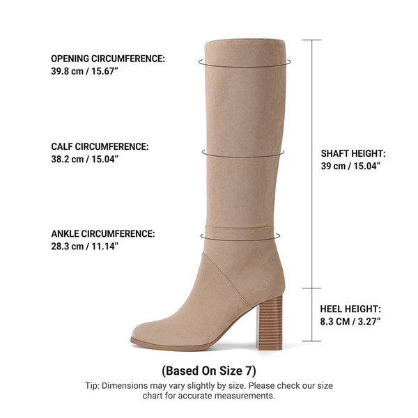 Women's Faux Suede Block Heel Knee-High Boots - APRICOT - 3