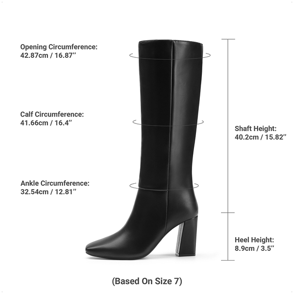 Women's Square Toe Block Heel Knee-High Boots - BLACK-PU - 4