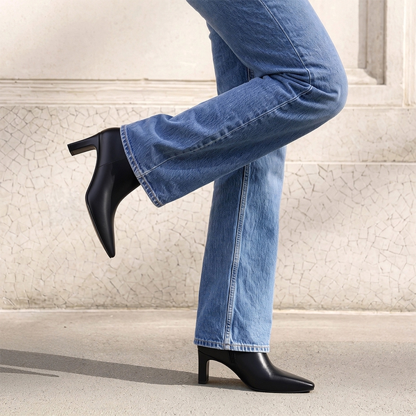 Women's Square Toe Ankle Boots with Side Zippers - BLACK-PU - 2
