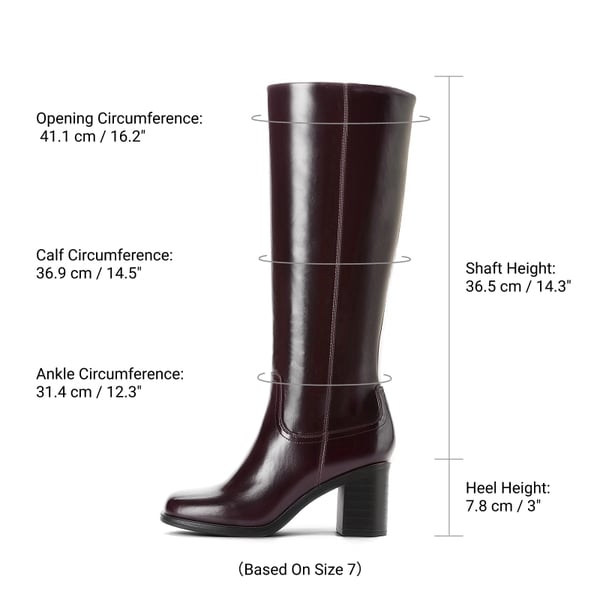 Women's Knee-High Block Heel Boots - BURGUNDY - 3