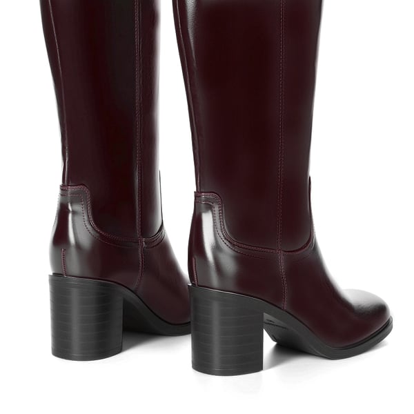 Women's Knee-High Block Heel Boots - BURGUNDY - 5