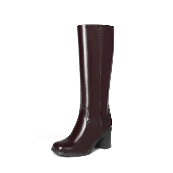 Women's Knee-High Block Heel Boots - BURGUNDY -  0