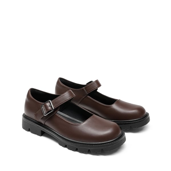 Women's Comfortable Wide Toe Box Platform Mary Janes - BROWN - 4