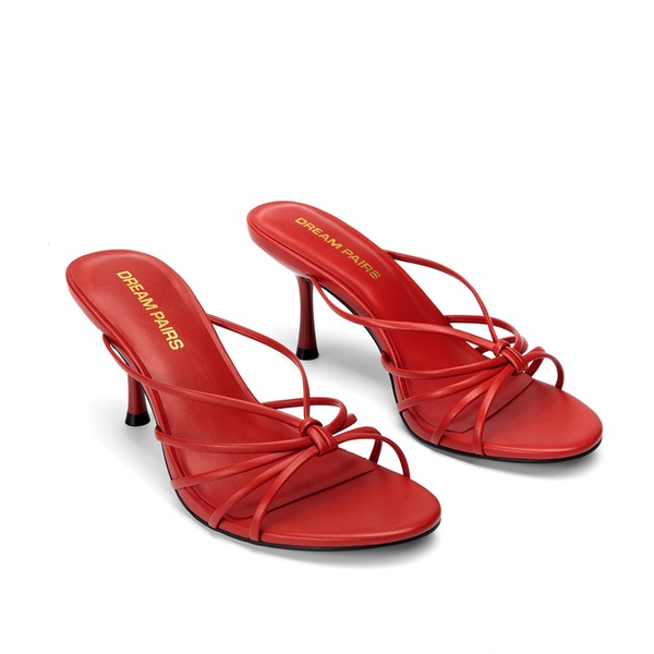Women's Strappy Stiletto Heeled Mule Sandals - RED - 4