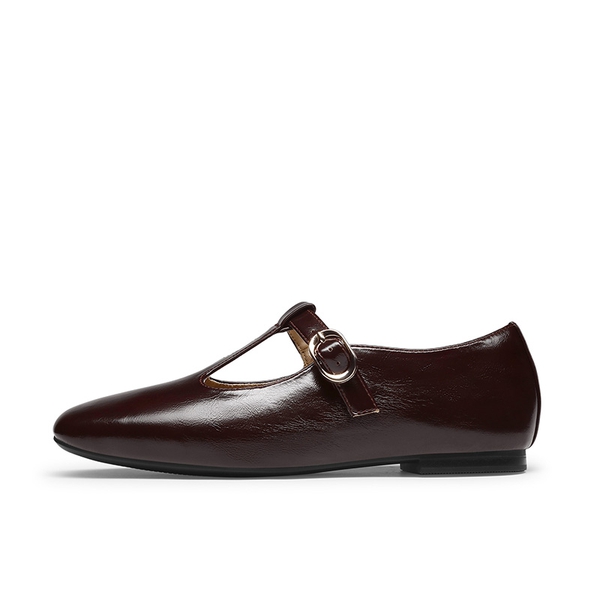 Women's Square Toe T-Strap Mary Jane Flats - BROWN - 1