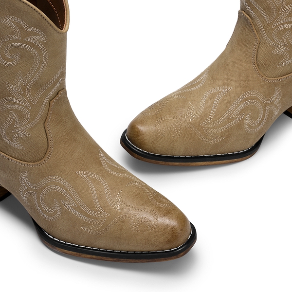 Women's Ankle Cowgirl Boots with Cuban Heel - CAMEL - 5