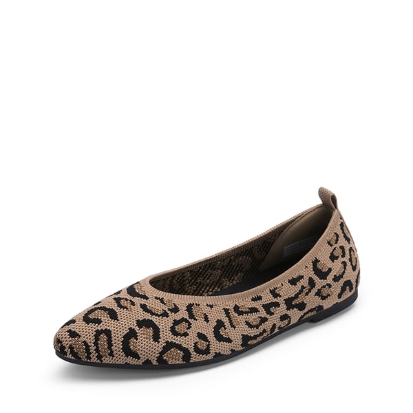 Ascenelle Women's Washable Arch Support Flats Knit Edition - LEOPARD -  0