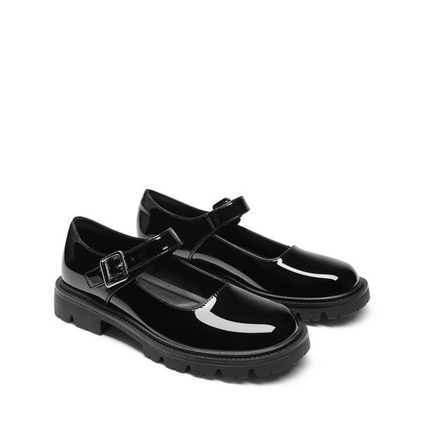 Women's Comfortable Wide Toe Box Platform Mary Janes - ALL BLACK - 4