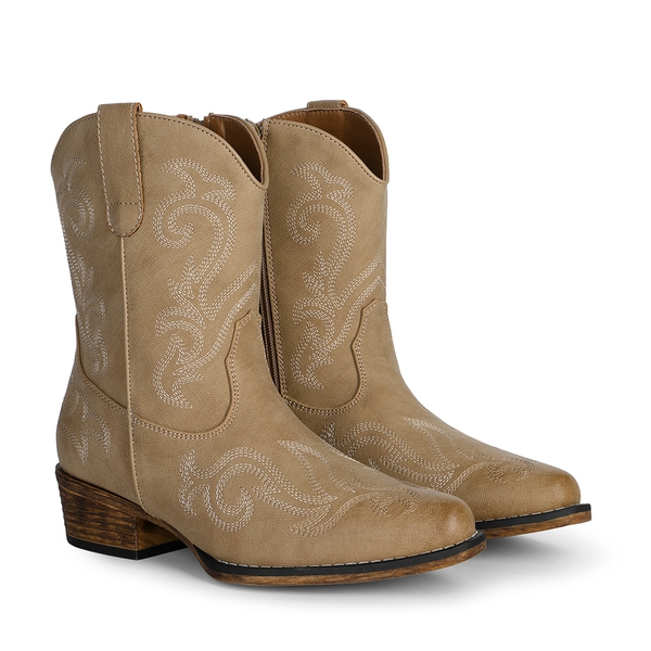 Women's Ankle Cowgirl Boots with Cuban Heel - CAMEL - 6