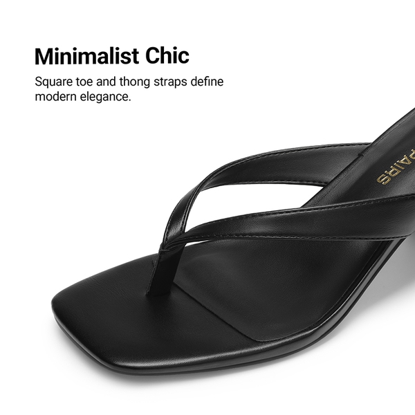 Women's Square Toe Thong Block Heel Sandals - BLACK - 6