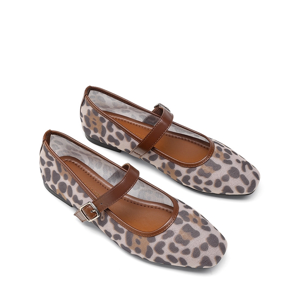 Women's Vegan Leather Mary Jane Flats - DARK LEOPARD - 4