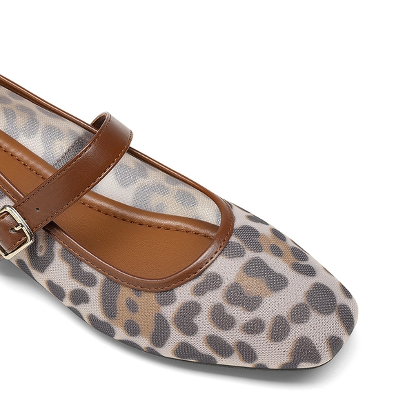 Women's Vegan Leather Mary Jane Flats - DARK LEOPARD - 5