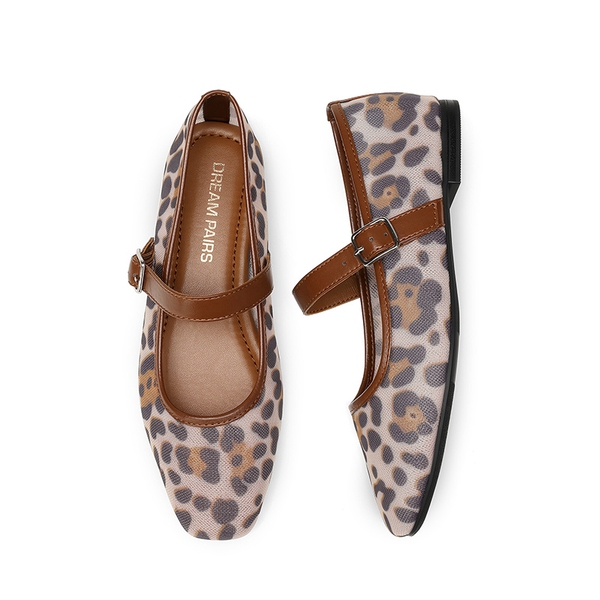 Women's Vegan Leather Mary Jane Flats - DARK LEOPARD -  0