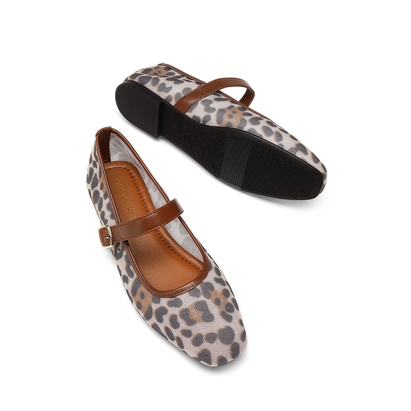 Women's Vegan Leather Mary Jane Flats - DARK LEOPARD - 6