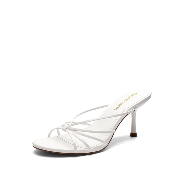 Women's Strappy Stiletto Heeled Mule Sandals - WHITE -  0