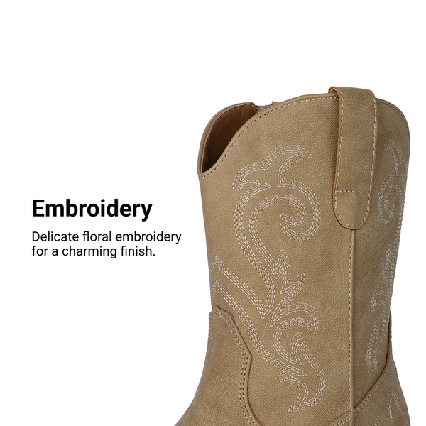 Women's Ankle Cowgirl Boots with Cuban Heel - CAMEL - 4