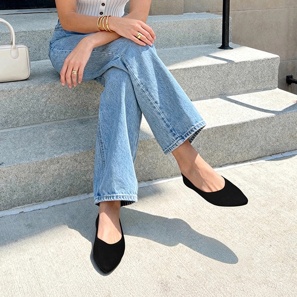 Ascenelle Women's Washable Arch Support Flats Knit Edition - BLACK - 2