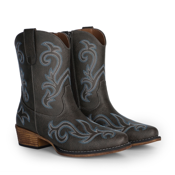 Women's Ankle Cowgirl Boots with Cuban Heel - BROWN - 6
