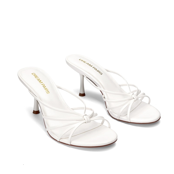 Women's Strappy Stiletto Heeled Mule Sandals - WHITE - 4
